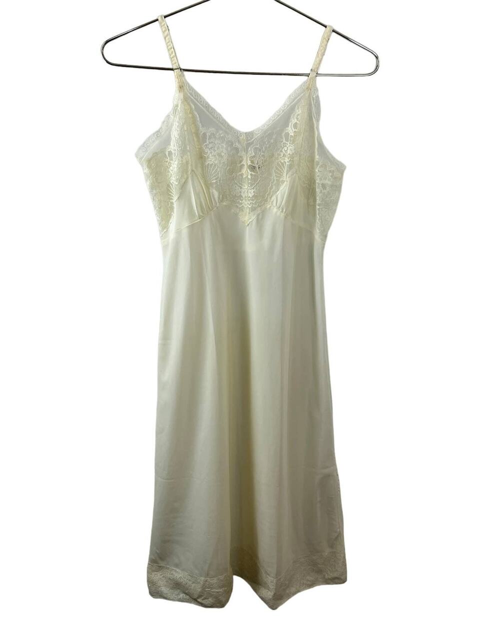 VINTAGE Top Form Ivory Lace Trim Sleep Dress Slip Lingerie VTG Nylon 32 Regular
